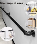 Sleek Black Wrought Iron Stair Rails With Super Grippy Non Slip Coating Zero Hassle Diy Wall Mount Setup Heavy Duty Indoor Outdoor Banister For Seniors Kids Hallway Loft And Bathroom 19 Feet Long installed as a towel rail and clothes rack.