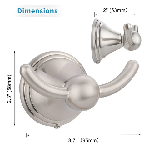 Brushed Nickel Wall Mount Towel Hooks Set dimensions; Traditional Robe And Towel Hooks For Bathroom, Wall Mounted Bath Towel Holder