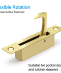 Pocket Door Handles Stainless Steel 304 Edge Pull Hidden Flush Mount Sliding Door Pull in brushed gold for cabinets and drawers.