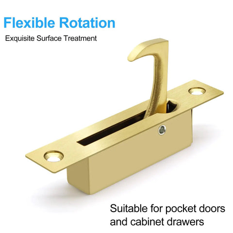 Pocket Door Handles Stainless Steel 304 Edge Pull Hidden Flush Mount Sliding Door Pull in brushed gold for cabinets and drawers.