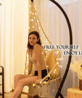 Hanging Chair For Bedroom Hammock Swing With Lights And Hardware Kits Holds Up To 550 Lbs Macrame Cotton Rope Chair For Patio Deck Garden Chill Vibes Cushion Not Included