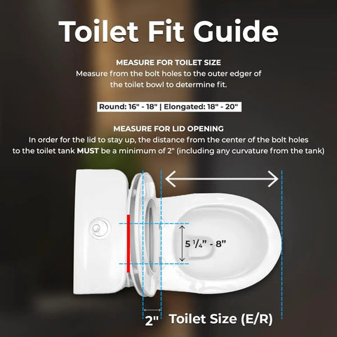 Toilet fit guide for Elongated Bidet Seat With Dual Nozzles, Easy No Wiring Install, Self Cleaning showing measurement instructions.