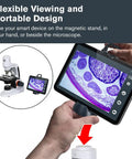 Wireless WiFi Desktop Microscope For iOS And Android That Lets You Stream Live Images, Record Video, And Measure Details, Featuring 3 Plan Achromatic Lenses 4x 10x 40x And 12x Digital Eyepiece For 48x 120x 480x Magnification, with tablet stand