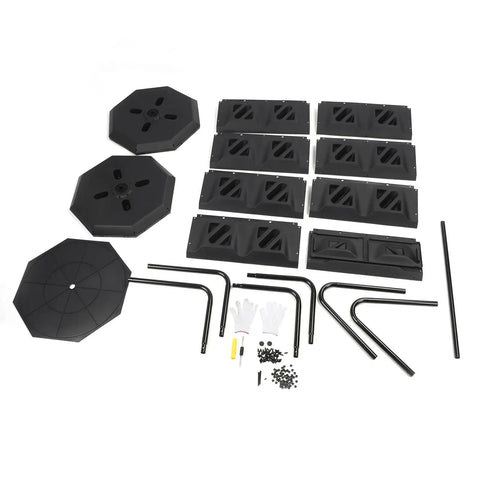 Outdoor 160L Rotating Compost Tumbler Bin For Garden And Yard Waste assembly parts laid out on a white background