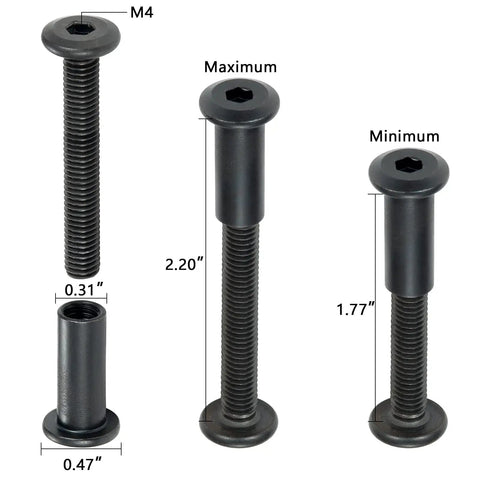 Forty Sets Black M6X40MM Furniture Connector Bolts And Cap Nuts Assortment Kit With Matching Drive Tool For No Sweat Wood Assembly And Diy Cabinet Hardware That Actually Holds Tight, showing various lengths and sizes of black M6 connector bolts.