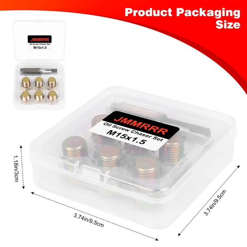Oil Drain Plug Thread Repair Kit M15 X 1.5mm Rethread Tool in case, 6 screws, tap, durable stainless steel for stripped threads