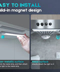 Wireless Under Cabinet Lights With Motion Sensor showing easy installation with magnet design on metal and non-metal surfaces