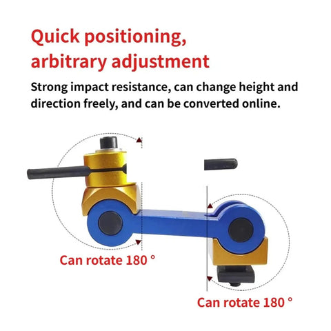 Heavy Duty CNC Mill Machine Positioner Featuring Adjustable Work Stop Locator and Secure Vise Limiter for Dead On Accuracy and No Fuss Shop Setup. Adjustable 180-degree positioning arm.