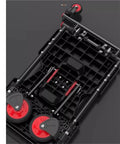 Heavy Duty Folding Flatbed Hand Truck With Convertible Cart Mode For Home And Job Site Use Portable Trailer Transporter For Shopping And Moving Rugged Easy Fold Compact Storage, underside view