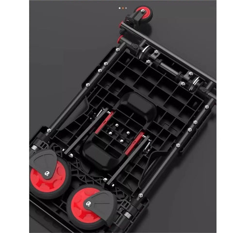 Heavy Duty Folding Flatbed Hand Truck With Convertible Cart Mode For Home And Job Site Use Portable Trailer Transporter For Shopping And Moving Rugged Easy Fold Compact Storage, underside view