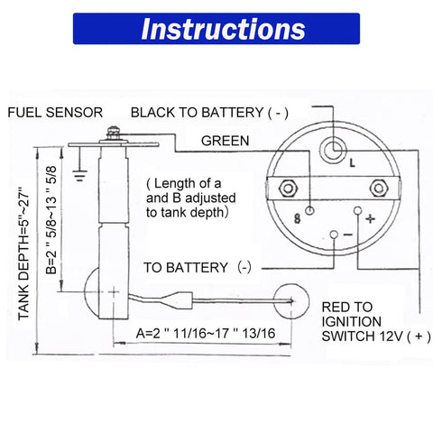 2 Inch Fuel Level Gauge 12V Fuel Tank Meter E-1-2-F Pointer for Car RV Boat Yacht Motorcycle With White Backlight 240-33 Ohm Sensor wiring diagram