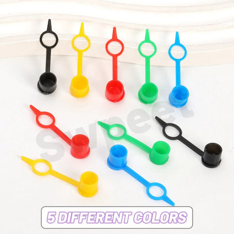 250 Piece Five Color Plastic Grease Fitting Cap Set, 5 colorful 7mm caps with keeper, shown in red, yellow, black, green, blue