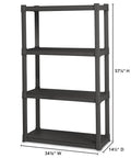 Four Shelf Heavy Duty Plastic Storage And Utility Shelving Unit For Garage Basement And Laundry Room With 50 Lb Capacity Per Shelf Durable Industrial Grade Rack For Easy Organization And Quick Access, 57 1/8 H x 34 1/2 W x 14 1/2 D