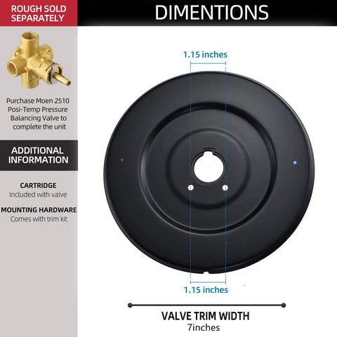 Chateau One-Handle Tub and Shower Escutcheon Replacement in Sleek Matte Black Finish with dimensions and details.