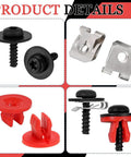 Premium T30 Torx Engine Splash Shield Fastener Clip Kit showing black screws, red retainers, and metal clips for vehicles.