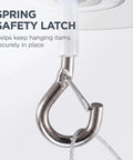 Heavy Duty Peel And Stick Ceiling Hooks Two Pack Rock Solid Grip With Safety Clasp close-up of spring safety latch design for secure hanging.