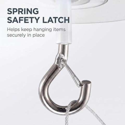 Heavy Duty Peel And Stick Ceiling Hooks Two Pack Rock Solid Grip With Safety Clasp close-up of spring safety latch design for secure hanging.