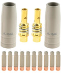Heavy Duty 14 Pcs Set Of 0.8mm KP1939 Mig Welding Ceramic Nozzle Tips With Non Stick Coating, 0.8mm bore, JL-15AK torch parts.