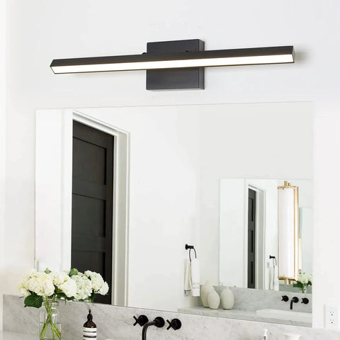 24 Inch Black Vanity Light For Bathroom, Modern LED Wall Sconces With Rotatable Heads, 3000K Soft White mounted above mirror