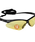 V30 Nemesis Safety Glasses With Amber Yellow Lenses And Black Frame, Unisex Fit For Men And Women, 12 Pairs, Lightweight Eye Protection