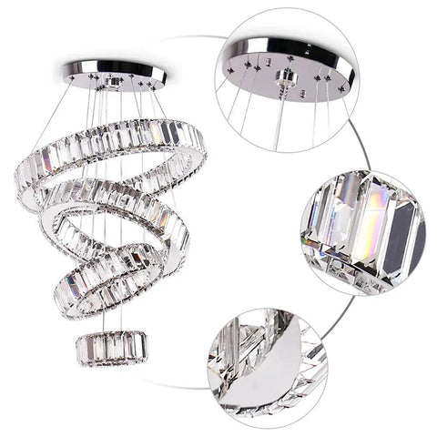 Four Ring Crystal LED Chandelier Pendant Light With Warm White 3000K Dope Modern Stainless Steel Ring Ceiling Fixture