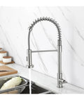 Stainless Steel Kitchen Faucet with Wall-Mounted Spray, Single Handle Cold Water Sink Tap for Top Mount Kitchen Sinks, Design for Modern Kitchens, in action with water flow.