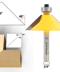 Chamfer Router Bit One Quarter Inch Shank, 45 Degree Bevel Edge Forming Bit for Precise Miter Joints with Tungsten Carbide Blades