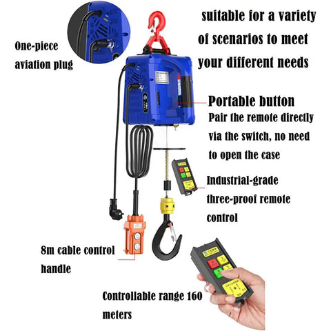 No Nonsense Electric Winch With Smart Remote Trigger And Auto Safety Cut Off, Beast Mode 1500 Watt Chain Hoist For Garage Ceiling Pulleys And Shop Floor Grinds