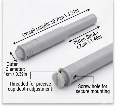 Hidden Magnetic Push Latches For Cabinets And Closets, gray latch dimensions with 10.7cm length and 1cm diameter, 2 pack