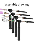 123 Piece TIG Welding Torch Kit With Alumina Nozzles Collets Stubby Gas Lens Heatproof Glass Cup And Consumables For WP17 WP18 WP26 assembly