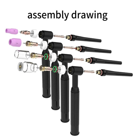 123 Piece TIG Welding Torch Kit With Alumina Nozzles Collets Stubby Gas Lens Heatproof Glass Cup And Consumables For WP17 WP18 WP26 assembly