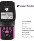 Stud Finder Wall Scanner - Multifunctional Metal and Pipe Detector with illuminated ring and function display.