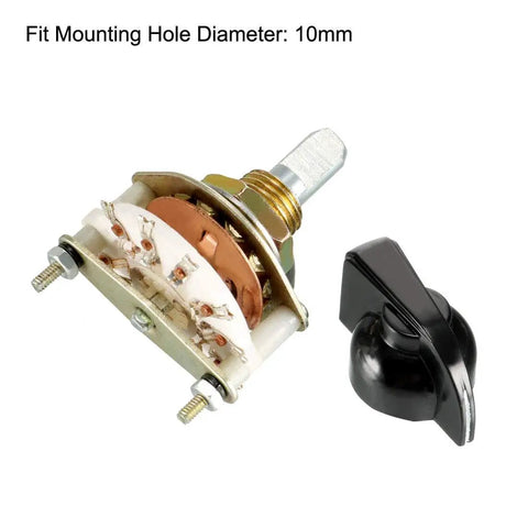1 Pole 10 Position Rotary Switch Band Selector With 11 Pins and Mounting Nut, Black Knob, 10mm Mounting Hole, 6mm Shaft