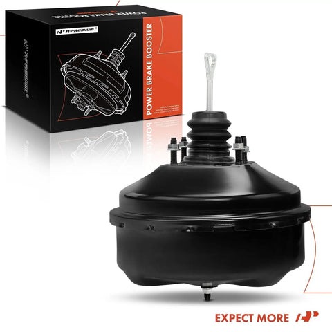 Vacuum Brake Booster Straight Shot Fit For GMC Sierra 1500 And Yukon XL 2500 1999 To 2002 showing black steel design and installation components.