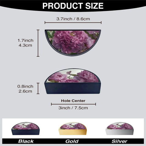 2 Pack Botanical Peony Cabinet Handles In Black 3 Inch Hole Center Semicircle Drawer Pulls with size specs