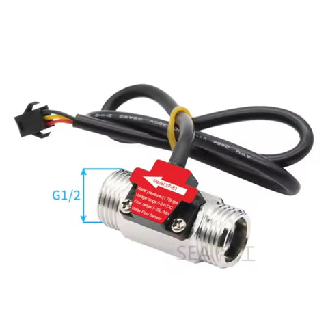 1/2 Inch Stainless Steel Water Flow Sensor Flowmeter With Turbine Design, High Precision 0.5% to 1% Accuracy, NPN Hall Output