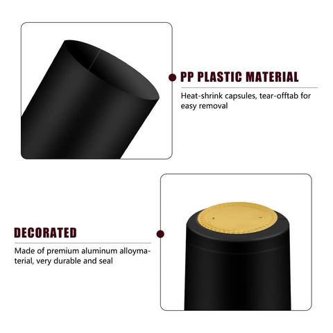 Image showing 200 Piece Black Heat Shrink Wine Bottle Caps With Tear Tab 30Mm By 60Mm Pvc Shrink Sleeve Seals for easy removal.