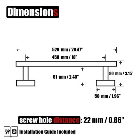 Stainless Steel Towel Bar 18 Inch Usable Length With Thick 0.8mm Tube And 2mm Posts Brushed Finish Wall Mount Rack For Bathroom 304 Stainless Rust Proof 20.5 Inch Overall Easy Install No More Folding Towels diagram dimensions