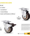2 Inch Heavy Duty Swivel Casters Set Of 4 For Furniture Cribs And Workbenches 300 Lb Total Capacity Floor Safe And Quiet Rolling 2 With Brakes And 2 Without Includes Screws And Driver shown