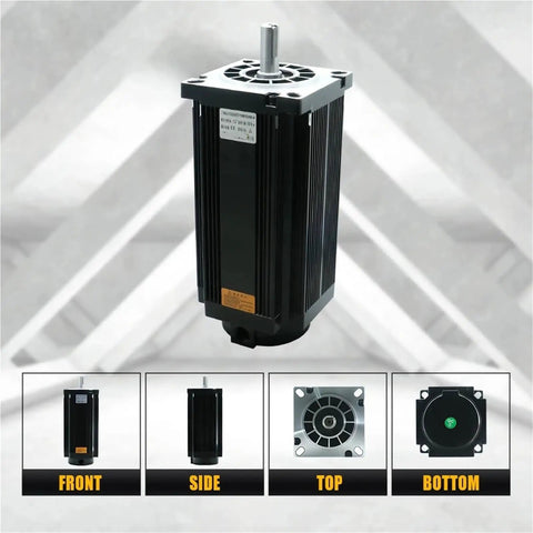 50Nm Three Phase Stepper Brake Motor With HB3722MA Hybrid Driver For CNC Engravers And Lathes, Ideal For CNC Routers, Mills, Engraving Machines, 3D Printers, Robotics And DIY Automation Projects. Black metal motor front view