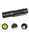 EDC Pocket Light Archer Pro High Lumen Output USB C Rechargeable LED Flashlight Tail Switch With Lockout And Firefly Modes 1022 Lumens Ideal For Camping Outdoor And Emergency Prep Cool White in black showing lens and switch close-ups.