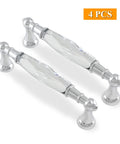Crystal Cabinet Pulls Four Pack 4.5 Inch Overall Length With 3.75 Inch Hole Spacing Diameter 0.7 Inch Chrome Silver Glass Bar