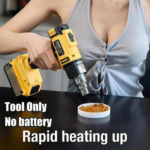 Person using cordless heat gun 350W fast heating 572F-1022F 300C-550C hot air tool for 20V battery, demonstrating tool only use
