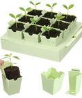 9-Cell Seed Starter Tray Kit With 2.56 Inch Deep Reusable Pots for Indoor Outdoor Gardening showing seedlings and removable pots.