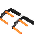 Rugged Five Millimeter Steel Drywall Carrier And Plywood Lifting Clamp With Hella Grippy Handle Adjustable Panel Puller Tool For Doors And Steel Stripping Rock Solid Job Site Essential with orange rubber handles.