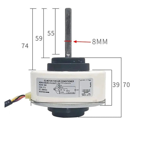 High Quality Brushless DC Motor For Air Conditioner Inverter Fan Replacement WZDK30 38G RD310 30 8T 310V 30W diagram