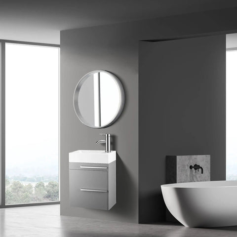 Compact 16 Inch Bathroom Vanity Sink Combo For Small Spaces Wall Mounted Cabinet Set With Chrome Faucet in a minimalist bathroom