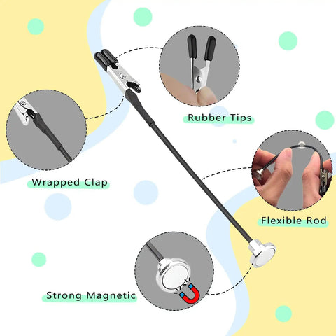 Close-up of All In One Soldering Aid Station with magnetic base, showing wrapped clip, rubber tips, and flexible rod features.