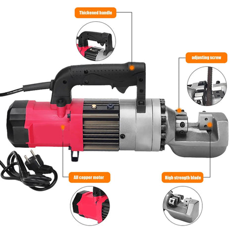 Beefy 1600W 220V Electric Steel Bar Cutter And Rebar Bender showing thickened handle and high strength blade.