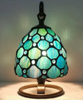 Small Tiffany Style Stained Glass Table Lamp Sea Blue Pearl 10 Inch Tall 6 Inch Wide 8 Inch Long Vintage Accent Night Light for Bedroom or Living Room UL Plug LED Compatible Bulbs Not Included Memory Sympathy Decor.
